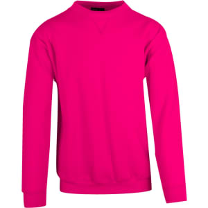 A vibrant pink adult poly cotton fleece sloppy joe jumper with long sleeves and a crew neck.