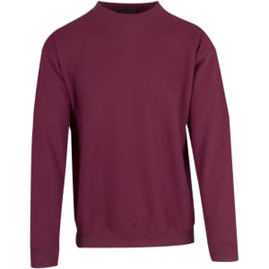 A maroon adult poly-cotton fleece sweater with a crew neckline and long sleeves. Features a logo.