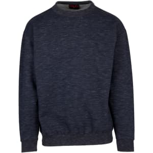 A dark grey poly cotton fleece jumper with a crew neck and long sleeves, featuring a logo on the neck.