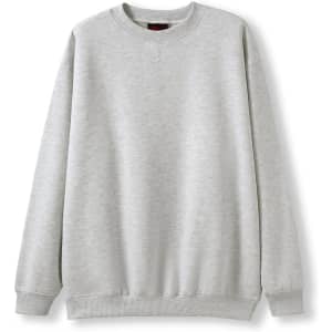 A grey poly cotton fleece jumper with a round neck and long sleeves. The jumper features a logo.