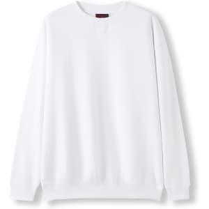 A white adult poly cotton fleece jumper, featuring a crew neck and long sleeves. It has a branding logo.