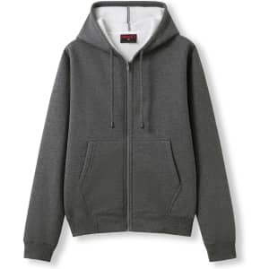 A grey women's zipper hoodie with a pocket, featuring a hood and a fitted design. It has a logo on the front.