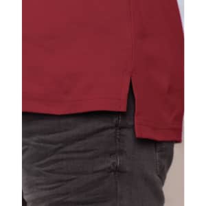 A red men's cotton polo shirt featuring a side split and a subtle logo detail.