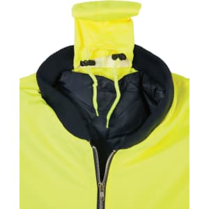 A bright yellow Hi-Vis two-tone flying jacket featuring a black trim and an adjustable hood.