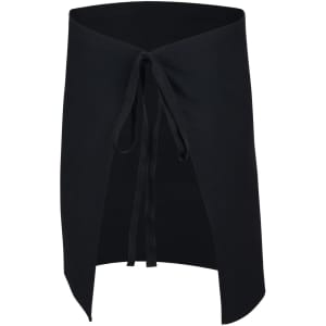 A black short waist apron featuring a tie closure and a sleek design, suitable for various work settings.