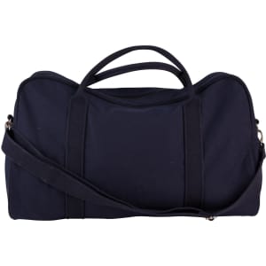 A dark navy cotton canvas sports bag with handles and a detachable strap. It features a logo on the front.