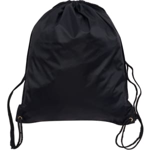 A black swim backpack with adjustable drawstring straps and a simple design. It features a logo on the surface.