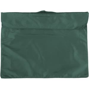 A green satchel with a flap closure and a handle on top. The fabric appears smooth and durable.
