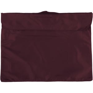 A maroon satchel with a flap closure and handle, featuring a simple, unadorned design.