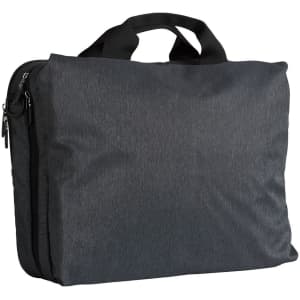 A dark grey laptop bag with a textured surface, featuring a double zip and sturdy carry handles.