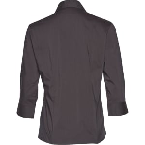 A women's Teflon executive shirt in dark grey, featuring 3/4 sleeves and a simple collar. Includes a branding logo.