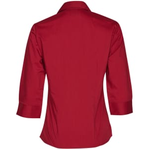 A red women's Teflon executive shirt with 3/4 sleeves and a collar, featuring a back view.