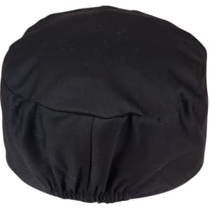 A black Chef's Cap featuring an elasticated band for a secure fit and a rounded top design.