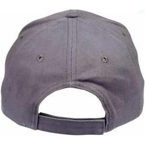 A grey heavy brushed cotton cap featuring an adjustable strap and a logo on the back.
