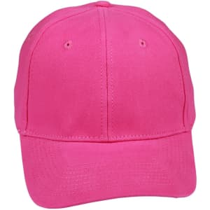 A pink heavy brushed cotton cap featuring a structured design and a logo on the front.