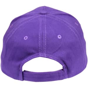 A purple heavy brushed cotton cap with a rear opening and a logo on the back.