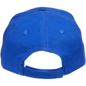 A blue heavy brushed cotton cap featuring a rear adjustable strap and ventilation holes. It includes a logo.