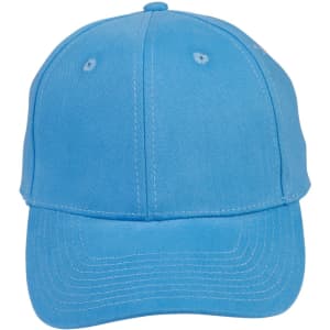 A blue heavy brushed cotton cap with a logo on the front and ventilation eyelets on the sides.