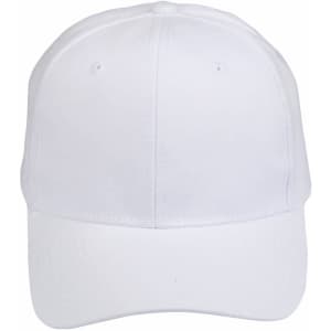 A white heavy brushed cotton cap with a structured design and a curved brim. It features a logo on the front.
