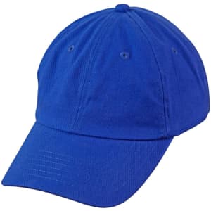 An unstructured blue cap with a curved brim and six ventilation holes. It features a logo but no text.