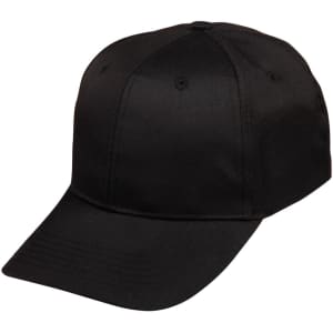 A black polycotton twill cap featuring a curved brim and an adjustable strap at the back.