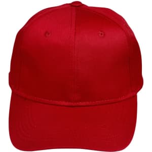 A red polycotton twill cap featuring a structured design and a logo on the front.