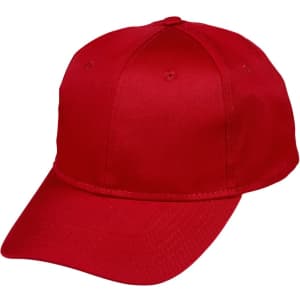 A red polycotton twill cap featuring a structured design and a logo on the front.