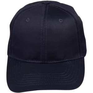 A navy blue polycotton twill cap with a structured design and a logo on the front.