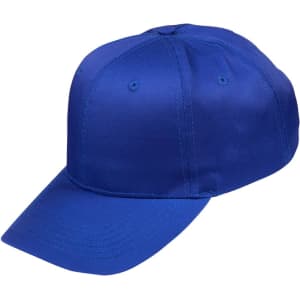 A blue polycotton twill cap with a structured design and a curved brim, featuring a logo on the front.