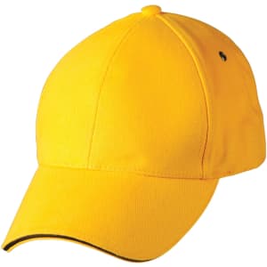 A yellow Sandwich Peak Cap featuring a simple design and a logo. It has a curved brim and vent holes.
