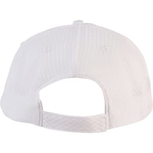 A white athletic mesh cap with a textured pattern and an adjustable strap at the back.