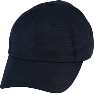 A black athletic mesh cap featuring a structured design and a logo on the front. Suitable for headwear.