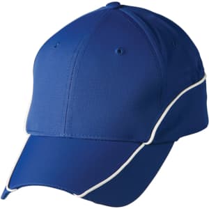 A blue cap featuring contrast lining along the visor and sides, with a logo on the front.
