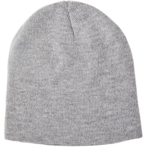 Acrylic knitted marl beanie in a light grey colour, featuring a simple, unadorned design.