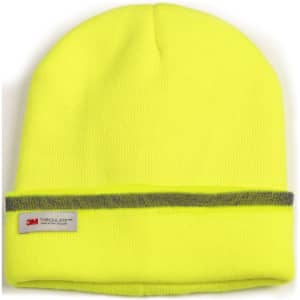 A bright yellow Thinsulated Cuff Beanie featuring a grey band and a logo tag.
