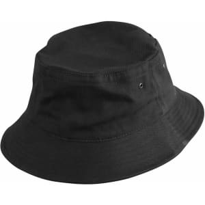 A soft washed bucket hat in black with a subtle logo and ventilation eyelets. Suitable for casual wear.