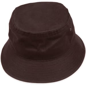 A black bucket hat with a soft washed finish and contrasting trim. It features a logo on the side.