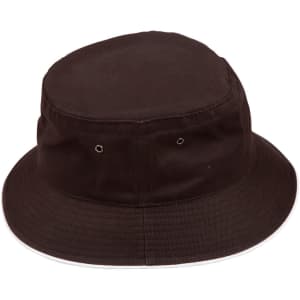 A black bucket hat with a contrast brim and eyelets. Features a branding logo.