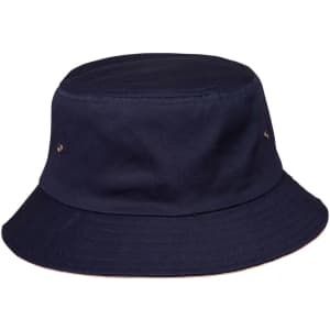 A navy bucket hat with a wide brim and two side ventilation holes. The hat features a simple design and no visible branding.