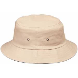 A beige bucket hat featuring ventilation eyelets and a wide brim. The hat has a simple design with no visible logos.