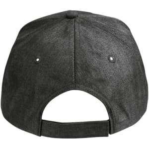 A black heather cap featuring a classic adjustable back and eyelets for ventilation. It has a branding logo.