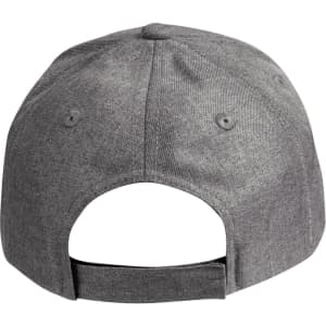 A grey cap featuring a back closure and ventilation holes, with a logo on the side.