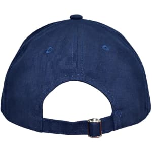 A black heavy brushed cotton cap with a buckle, featuring a classic design and a logo on the back.