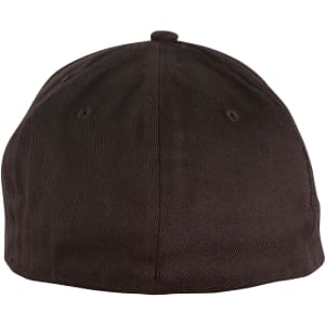 A black cotton fitted cap with a rounded crown and a small button at the top, featuring no visible branding.