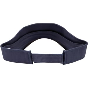 A navy blue sandwich visor with a curved brim and adjustable band. It has a logo on the side.