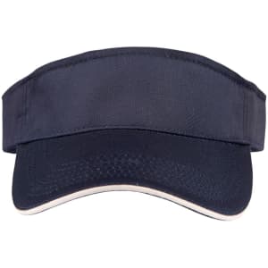 A navy blue sandwich visor with a wide brim and an adjustable strap; features a logo on the front.
