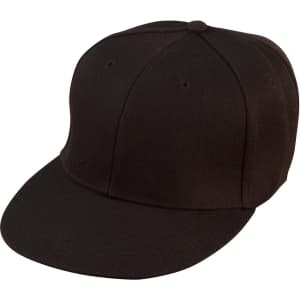 A black snapback cap with a flat brim and a structured crown. It features a logo on the front.
