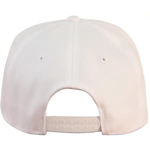 A white snapback cap with a textured back and adjustable strap. It features two holes for ventilation.