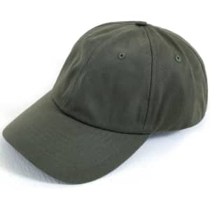 A cotton twill unstructured cap in olive green, featuring a logo on the front and ventilation holes.