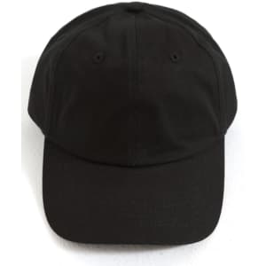 A black cotton twill unstructured cap with a curved brim and ventilation holes. It features a logo.